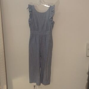 1901 Chambray Blue Ruffle Sleeve Jumpsuit